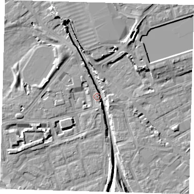Shaded relief map of the ground around SE162FA, computed from Environment Agency LiDAR. The ground here sits at about 2 m above sea level and falls 12 m across the surrounding 800 m. Surface water reaching this point runs off ground lying to the north-west, 6.8 m higher.