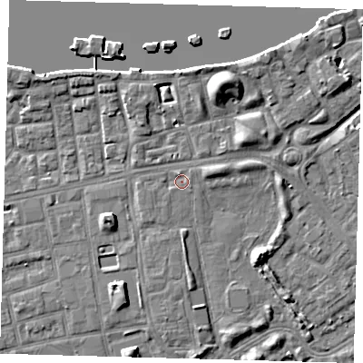 Shaded relief map of the ground around SE162FD, computed from Environment Agency LiDAR. The ground here sits at about 3 m above sea level and falls 10 m across the surrounding 800 m. Surface water reaching this point runs off ground lying to the north-north-west, 3.8 m higher.