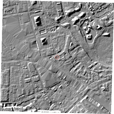 Shaded relief map of the ground around SE162HA, computed from Environment Agency LiDAR. The ground here sits at about 2 m above sea level and falls 8 m across the surrounding 800 m. Surface water reaching this point runs off ground lying to the north-east, 2.7 m higher.