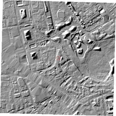 Shaded relief map of the ground around SE162HD, computed from Environment Agency LiDAR. The ground here sits at about 3 m above sea level and falls 7 m across the surrounding 800 m. Surface water reaching this point runs off ground lying to the north, 1.0 m higher.