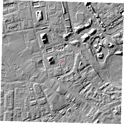 Shaded relief map of the ground around SE162HN, computed from Environment Agency LiDAR. The ground here sits at about 2 m above sea level and falls 7 m across the surrounding 800 m. Surface water reaching this point runs off ground lying to the west-north-west, 4.2 m higher.