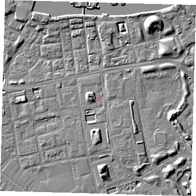 Shaded relief map of the ground around SE162HP, computed from Environment Agency LiDAR. The ground here sits at about 3 m above sea level and falls 9 m across the surrounding 800 m. Surface water reaching this point runs off ground lying to the north-west, 4.2 m higher.