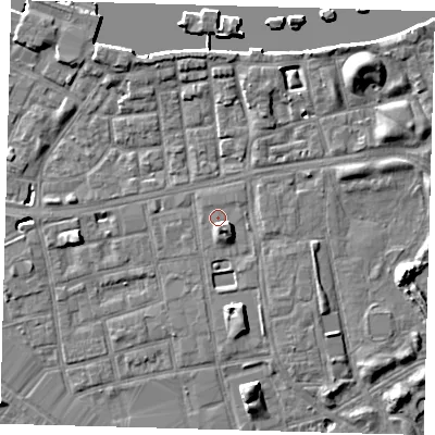 Shaded relief map of the ground around SE162HW, computed from Environment Agency LiDAR. The ground here sits at about 3 m above sea level and falls 9 m across the surrounding 800 m. Surface water reaching this point runs off ground lying to the south-east, 4.2 m higher.