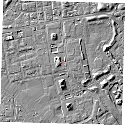 Shaded relief map of the ground around SE162HX, computed from Environment Agency LiDAR. The ground here sits at about 3 m above sea level and falls 6 m across the surrounding 800 m. Surface water reaching this point runs off ground lying to the east-north-east, 0.7 m higher.