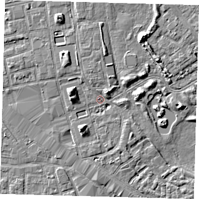 Shaded relief map of the ground around SE162JH, computed from Environment Agency LiDAR. The ground here sits at about 2 m above sea level and falls 7 m across the surrounding 800 m. Surface water reaching this point runs off ground lying to the north-east, 3.4 m higher.