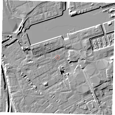 Shaded relief map of the ground around SE162LT, computed from Environment Agency LiDAR. The ground here sits at about 2 m above sea level and falls 48 m across the surrounding 800 m. Surface water reaching this point runs off ground lying to the north-west, 4.4 m higher.