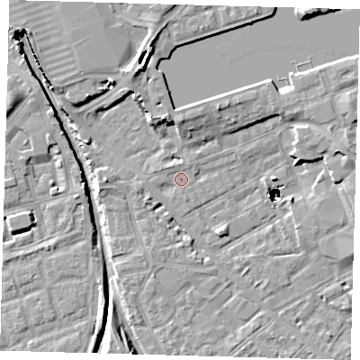 Shaded relief map of the ground around SE162LU, computed from Environment Agency LiDAR. The ground here sits at about 2 m above sea level and falls 48 m across the surrounding 800 m. Surface water reaching this point runs off ground lying to the south-south-east, 1.0 m higher.