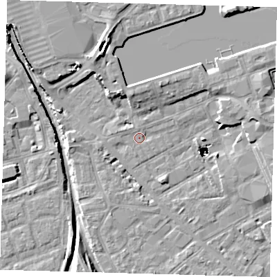 Shaded relief map of the ground around SE162LX, computed from Environment Agency LiDAR. The ground here sits at about 2 m above sea level and falls 48 m across the surrounding 800 m. Surface water reaching this point runs off ground lying to the north-west, 1.3 m higher.