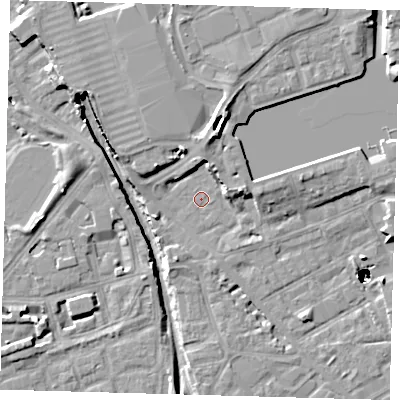 Shaded relief map of the ground around SE162NJ, computed from Environment Agency LiDAR. The ground here sits at about 2 m above sea level and falls 48 m across the surrounding 800 m. Surface water reaching this point runs off ground lying to the north-north-east, 8.0 m higher.