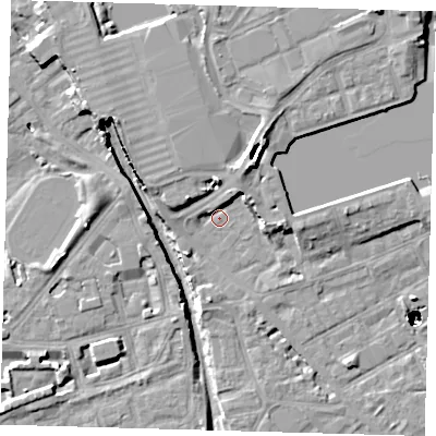 Shaded relief map of the ground around SE162NQ, computed from Environment Agency LiDAR. The ground here sits at about 2 m above sea level and falls 48 m across the surrounding 800 m. Surface water reaching this point runs off ground lying to the north-north-east, 7.4 m higher.