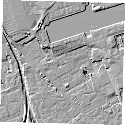 Shaded relief map of the ground around SE162NR, computed from Environment Agency LiDAR. The ground here sits at about 2 m above sea level and falls 48 m across the surrounding 800 m. Surface water reaching this point runs off ground lying to the west, 1.3 m higher.