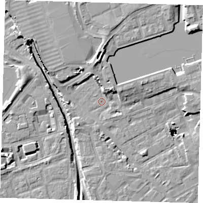 Shaded relief map of the ground around SE162NW, computed from Environment Agency LiDAR. The ground here sits at about 2 m above sea level and falls 48 m across the surrounding 800 m. Surface water reaching this point runs off ground lying to the north-east, 5.5 m higher.