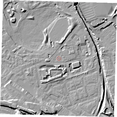 Shaded relief map of the ground around SE162PD, computed from Environment Agency LiDAR. The ground here sits at about 2 m above sea level and falls 15 m across the surrounding 800 m. Surface water reaching this point runs off ground lying to the north-north-east, 4.0 m higher.