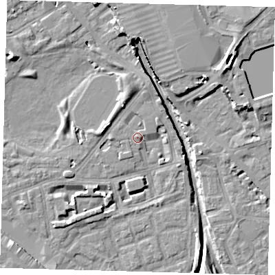 Shaded relief map of the ground around SE162PN, computed from Environment Agency LiDAR. The ground here sits at about 3 m above sea level and falls 12 m across the surrounding 800 m. Surface water reaching this point runs off ground lying to the north-north-west, 4.5 m higher.