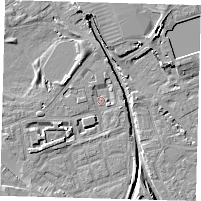 Shaded relief map of the ground around SE162PU, computed from Environment Agency LiDAR. The ground here sits at about 1 m above sea level and falls 12 m across the surrounding 800 m. Surface water reaching this point runs off ground lying to the north-north-west, 4.5 m higher.
