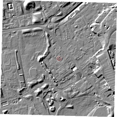 Shaded relief map of the ground around SE162TG, computed from Environment Agency LiDAR. The ground here sits at about 3 m above sea level and falls 14 m across the surrounding 800 m. Surface water reaching this point runs off ground lying to the west, 4.4 m higher.