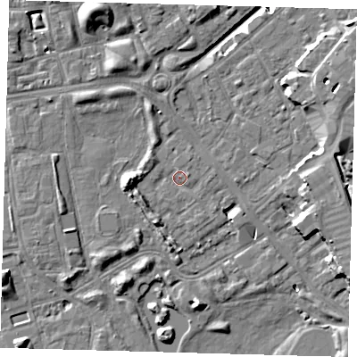 Shaded relief map of the ground around SE162TH, computed from Environment Agency LiDAR. The ground here sits at about 3 m above sea level and falls 18 m across the surrounding 800 m. Surface water reaching this point runs off ground lying to the west, 4.4 m higher.