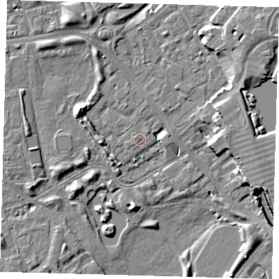 Shaded relief map of the ground around SE162TJ, computed from Environment Agency LiDAR. The ground here sits at about 3 m above sea level and falls 9 m across the surrounding 800 m. Surface water reaching this point runs off ground lying to the west-north-west, 0.7 m higher.
