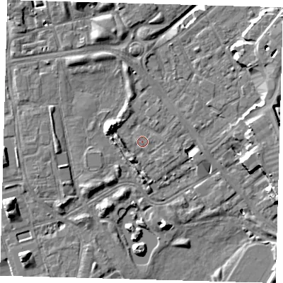 Shaded relief map of the ground around SE162TL, computed from Environment Agency LiDAR. The ground here sits at about 3 m above sea level and falls 9 m across the surrounding 800 m. Surface water reaching this point runs off ground lying to the west, 2.7 m higher.