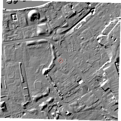 Shaded relief map of the ground around SE162TN, computed from Environment Agency LiDAR. The ground here sits at about 3 m above sea level and falls 19 m across the surrounding 800 m. Surface water reaching this point runs off ground lying to the west-north-west, 2.0 m higher.