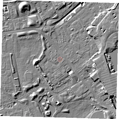 Shaded relief map of the ground around SE162TQ, computed from Environment Agency LiDAR. The ground here sits at about 3 m above sea level and falls 19 m across the surrounding 800 m. Surface water reaching this point runs off ground lying to the west, 4.4 m higher.