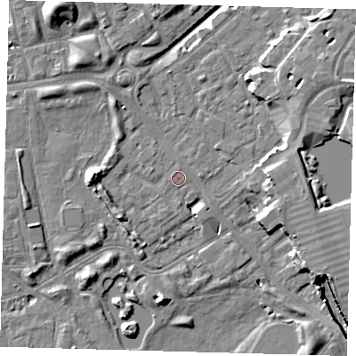 Shaded relief map of the ground around SE162TT, computed from Environment Agency LiDAR. The ground here sits at about 3 m above sea level and falls 12 m across the surrounding 800 m. Surface water reaching this point runs off ground lying to the west, 6.9 m higher.
