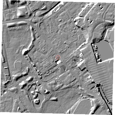 Shaded relief map of the ground around SE162TU, computed from Environment Agency LiDAR. The ground here sits at about 3 m above sea level and falls 10 m across the surrounding 800 m. Surface water reaching this point runs off ground lying to the west, 6.9 m higher.
