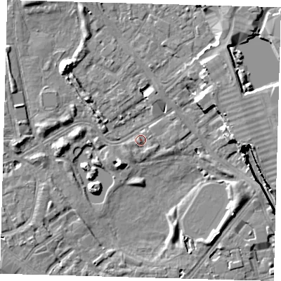 Shaded relief map of the ground around SE162TY, computed from Environment Agency LiDAR. The ground here sits at about 2 m above sea level and falls 9 m across the surrounding 800 m. Surface water reaching this point runs off ground lying to the north-north-east, 2.4 m higher.