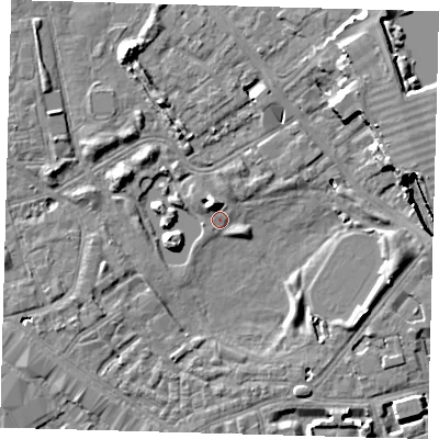 Shaded relief map of the ground around SE162UA, computed from Environment Agency LiDAR. The ground here sits at about 2 m above sea level and falls 9 m across the surrounding 800 m. Surface water reaching this point runs off ground lying to the north-north-west, 7.0 m higher.
