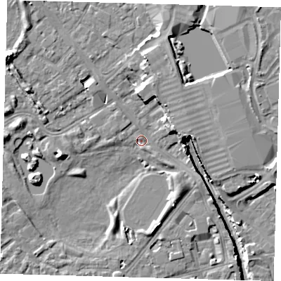 Shaded relief map of the ground around SE162UB, computed from Environment Agency LiDAR. The ground here sits at about 2 m above sea level and falls 10 m across the surrounding 800 m. Surface water reaching this point runs off ground lying to the east, 7.8 m higher.