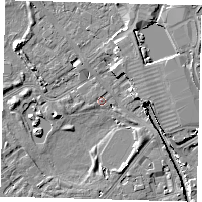 Shaded relief map of the ground around SE162UD, computed from Environment Agency LiDAR. The ground here sits at about 2 m above sea level and falls 10 m across the surrounding 800 m. Surface water reaching this point runs off ground lying to the west-south-west, 0.9 m higher.