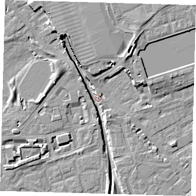 Shaded relief map of the ground around SE162UJ, computed from Environment Agency LiDAR. The ground here sits at about 2 m above sea level and falls 12 m across the surrounding 800 m. Surface water reaching this point runs off ground lying to the north-north-west, 9.7 m higher.