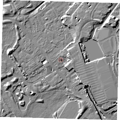 Shaded relief map of the ground around SE162XF, computed from Environment Agency LiDAR. The ground here sits at about 2 m above sea level and falls 11 m across the surrounding 800 m. Surface water reaching this point runs off ground lying to the north-north-east, 2.9 m higher.