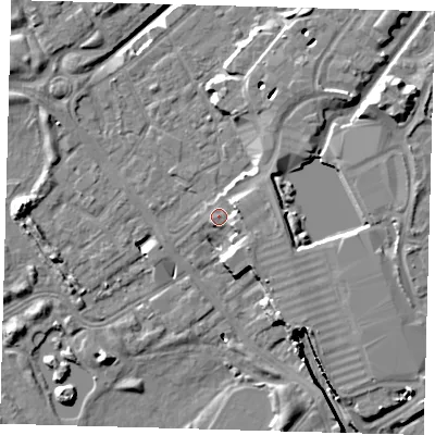 Shaded relief map of the ground around SE162XU, computed from Environment Agency LiDAR. The ground here sits at about 3 m above sea level and falls 12 m across the surrounding 800 m. Surface water reaching this point runs off ground lying to the east-north-east, 3.8 m higher.