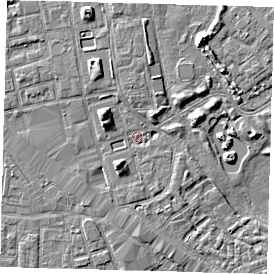Shaded relief map of the ground around SE162YA, computed from Environment Agency LiDAR. The ground here sits at about 2 m above sea level and falls 7 m across the surrounding 800 m. Surface water reaching this point runs off ground lying to the north-east, 3.4 m higher.