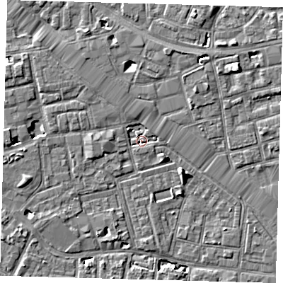 Shaded relief map of the ground around SE163AF, computed from Environment Agency LiDAR. The ground here sits at about 2 m above sea level and falls 6 m across the surrounding 800 m. Surface water reaching this point runs off ground lying to the north-west, 2.9 m higher.