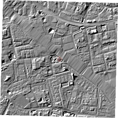 Shaded relief map of the ground around SE163AG, computed from Environment Agency LiDAR. The ground here sits at about 2 m above sea level and falls 6 m across the surrounding 800 m. Surface water reaching this point runs off ground lying to the north-west, 2.9 m higher.