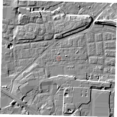 Shaded relief map of the ground around SE163BX, computed from Environment Agency LiDAR. The ground here sits at about 2 m above sea level and falls 11 m across the surrounding 800 m. Surface water reaching this point runs off ground lying to the south-south-east, 3.0 m higher.