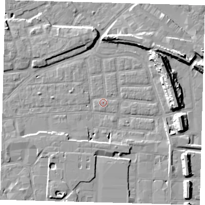 Shaded relief map of the ground around SE163BY, computed from Environment Agency LiDAR. The ground here sits at about 2 m above sea level and falls 14 m across the surrounding 800 m. Surface water reaching this point runs off ground lying to the east-south-east, 1.0 m higher.