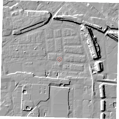 Shaded relief map of the ground around SE163DA, computed from Environment Agency LiDAR. The ground here sits at about 2 m above sea level and falls 14 m across the surrounding 800 m. Surface water reaching this point runs off ground lying to the south, 1.2 m higher.