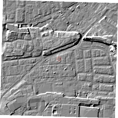 Shaded relief map of the ground around SE163DU, computed from Environment Agency LiDAR. The ground here sits at about 2 m above sea level and falls 14 m across the surrounding 800 m. Surface water reaching this point runs off ground lying to the north-north-east, 0.7 m higher.