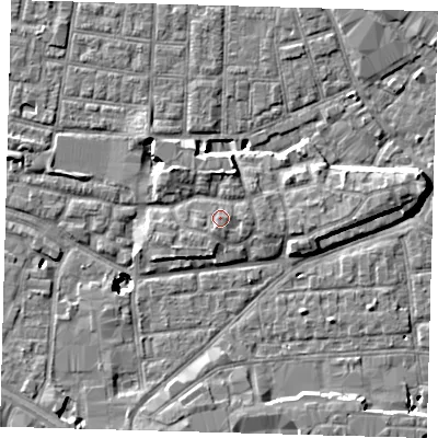Shaded relief map of the ground around SE163ES, computed from Environment Agency LiDAR. The ground here sits at about 3 m above sea level and falls 10 m across the surrounding 800 m. Surface water reaching this point runs off ground lying to the south-south-west, 1.1 m higher.