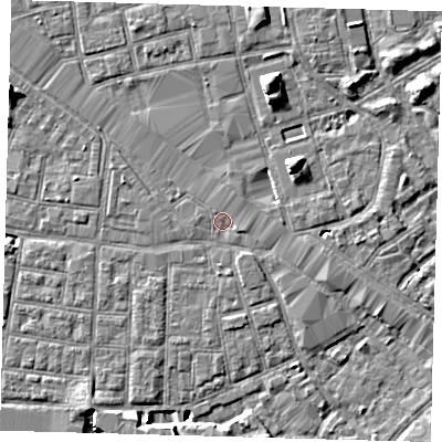 Shaded relief map of the ground around SE163FT, computed from Environment Agency LiDAR. The ground here sits at about 2 m above sea level and falls 8 m across the surrounding 800 m. Surface water reaching this point runs off ground lying to the east-south-east, 0.9 m higher.