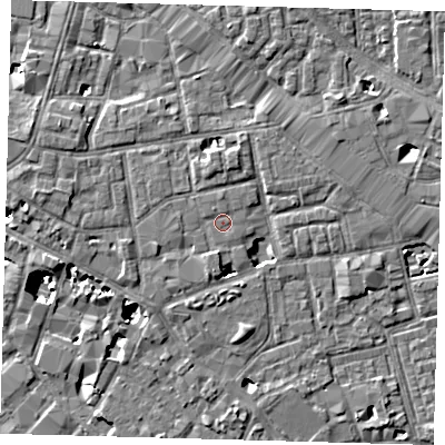Shaded relief map of the ground around SE163GE, computed from Environment Agency LiDAR. The ground here sits at about 3 m above sea level and falls 8 m across the surrounding 800 m. Surface water reaching this point runs off ground lying to the north-north-west, 0.5 m higher.