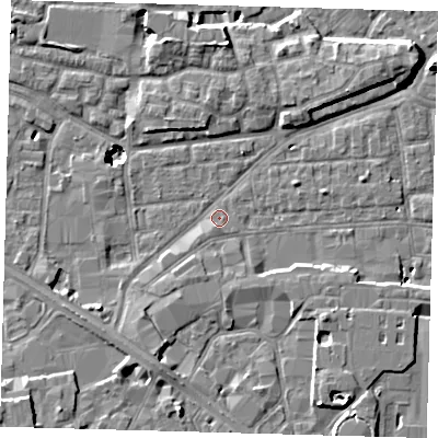 Shaded relief map of the ground around SE163HA, computed from Environment Agency LiDAR. The ground here sits at about 2 m above sea level and falls 10 m across the surrounding 800 m. Surface water reaching this point runs off ground lying to the south-south-west, 3.6 m higher.