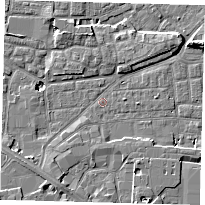 Shaded relief map of the ground around SE163HF, computed from Environment Agency LiDAR. The ground here sits at about 2 m above sea level and falls 11 m across the surrounding 800 m. Surface water reaching this point runs off ground lying to the south-east, 3.6 m higher.