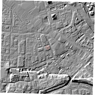 Shaded relief map of the ground around SE163LZ, computed from Environment Agency LiDAR. The ground here sits at about 2 m above sea level and falls 8 m across the surrounding 800 m. Surface water reaching this point runs off ground lying to the north-north-west, 0.9 m higher.