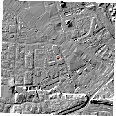 Shaded relief map of the ground around SE163NA, computed from Environment Agency LiDAR. The ground here sits at about 2 m above sea level and falls 8 m across the surrounding 800 m. Surface water reaching this point runs off ground lying to the north-north-west, 0.8 m higher.