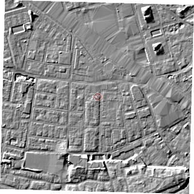 Shaded relief map of the ground around SE163NL, computed from Environment Agency LiDAR. The ground here sits at about 2 m above sea level and falls 8 m across the surrounding 800 m. Surface water reaching this point runs off ground lying to the west-south-west, 0.8 m higher.