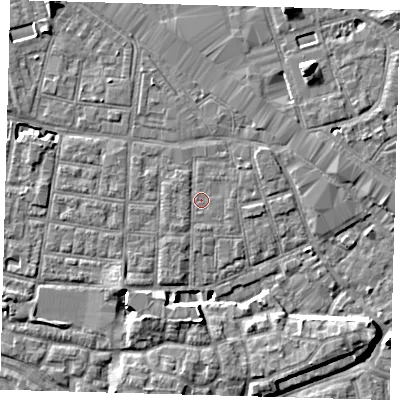 Shaded relief map of the ground around SE163NS, computed from Environment Agency LiDAR. The ground here sits at about 2 m above sea level and falls 8 m across the surrounding 800 m. Surface water reaching this point runs off ground lying to the west, 0.8 m higher.